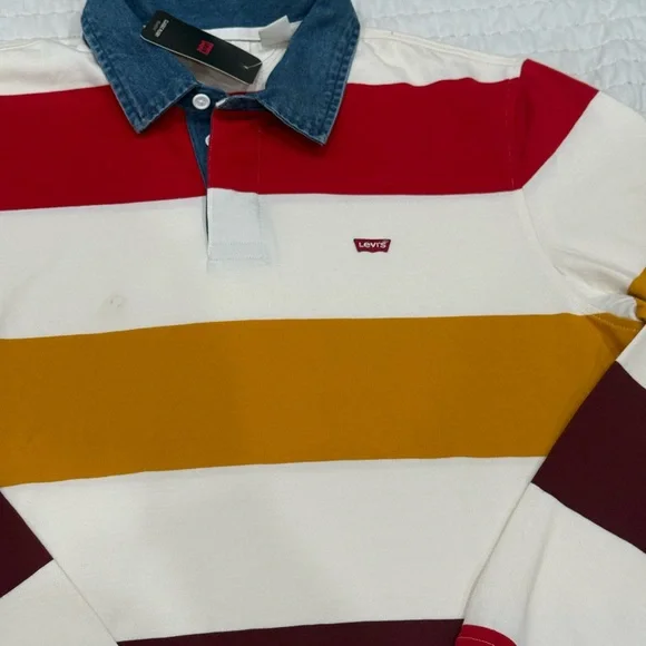 Levi's Men's Bold Striped Polo - Red, Yellow, White, Brown‎ - Picture 3 of 7